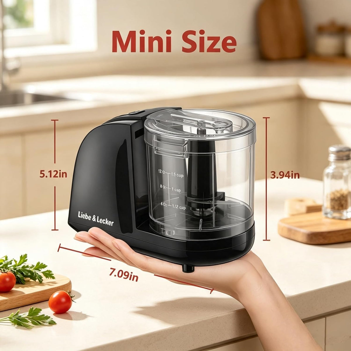 Liebe&Lecker Mini Food Processor,1.5 Cup Mini Chopper for Cutting Vegetable, Garlic,Onion and Meat
