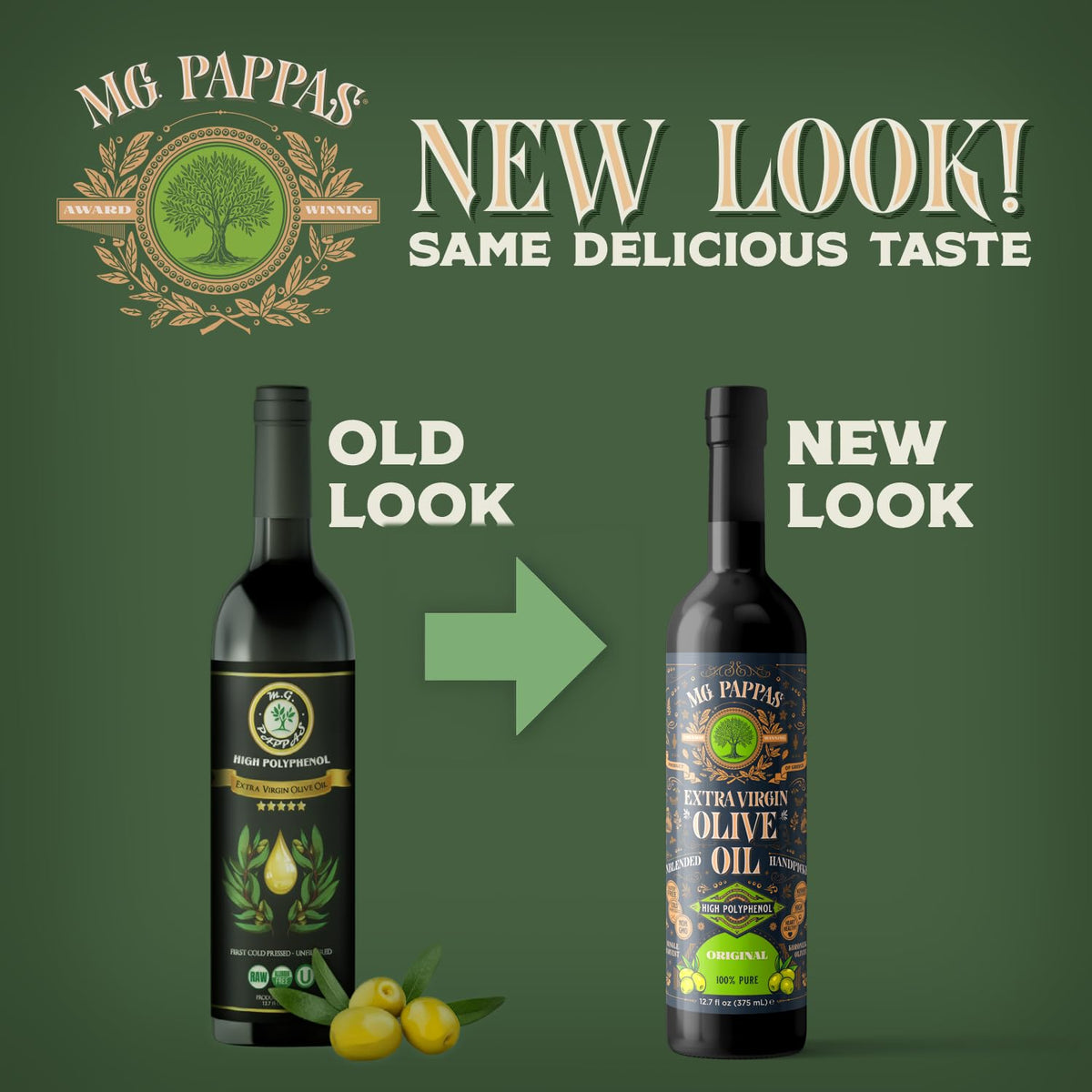 M.G. Pappas Extra Virgin Olive Oil, High Polyphenol EVOO - Cold Pressed &amp; Unfiltered Greek Olive Oil - Over 500mg/kg Polyphenols with High Hydroxytyrosol - Award-Winning Organic Quality - 12.7oz (375ml) Bottle