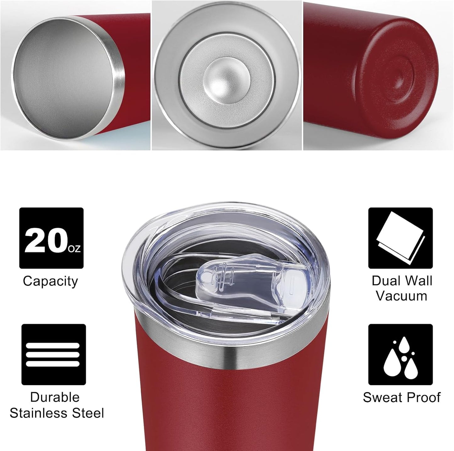 VEGOND 20 oz Stainless Steel Skinny Tumbler with Lids and Straws, 20oz Vacuum Insulated Slim Tumbler Cup, Double Wall Travel Tumblers Bulk for Cold Hot Drinks, Red 6 Pack