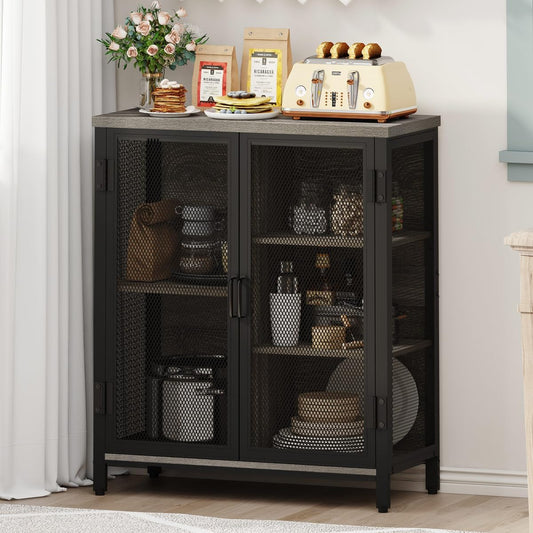 BON AUGURE Small Coffee Bar Cabinet for Liquor, Farmhouse Storage Cabinet with Doors, Wood Sideboard Buffet Cabinets for