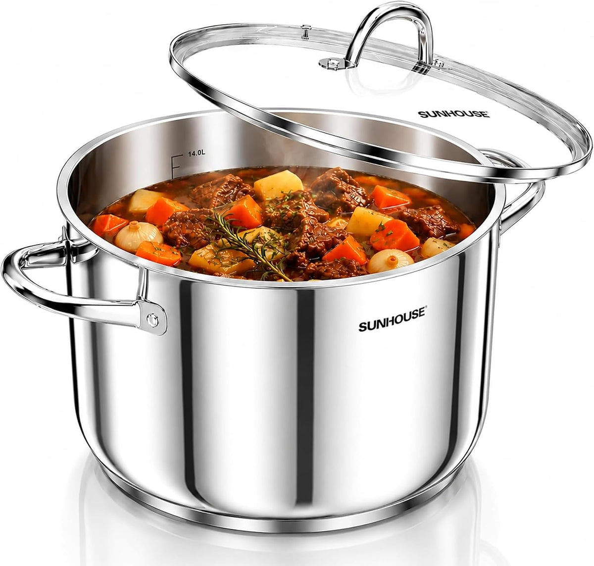 SUNHOUSE 15.5 Quart Stainless Steel Stockpot – Heavy-Duty Induction Pot with Lid and Riveted Handles – Ideal for Soup, Seafood, Stock, Canning, and Catering for Large Groups and Events