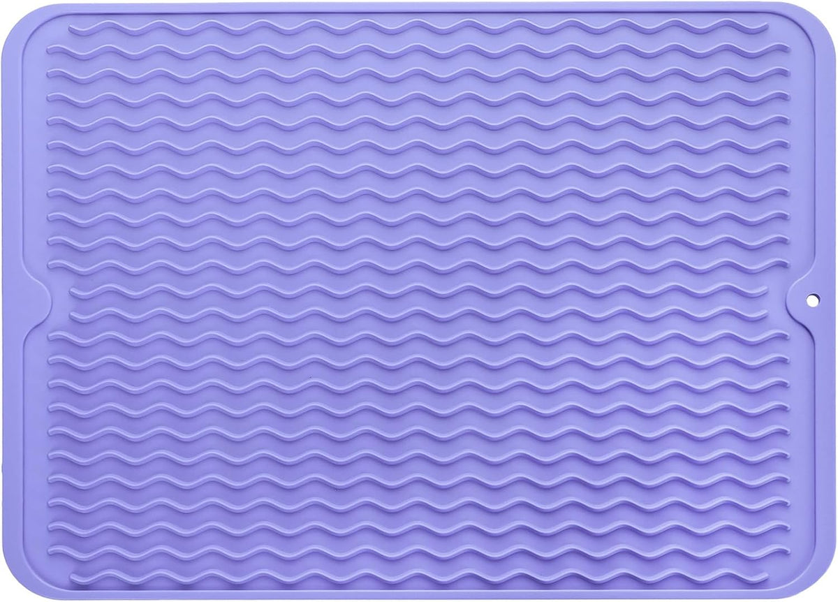 Silicone Dish Drying Mat for Multiple Usage,Easy clean,Eco-friendly,Heat-resistant Silicone Mat for Kitchen Counter or Sink,Refrigerator or drawer liner Light Purple L 16 inches x 12 inches