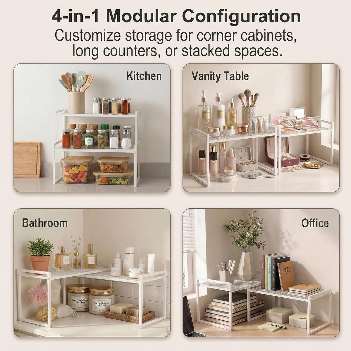 Set of 2 Kitchen Cabinet Organizer Shelf Stackable Sturdy Metal Counter Countertop Pantry Storage Rack