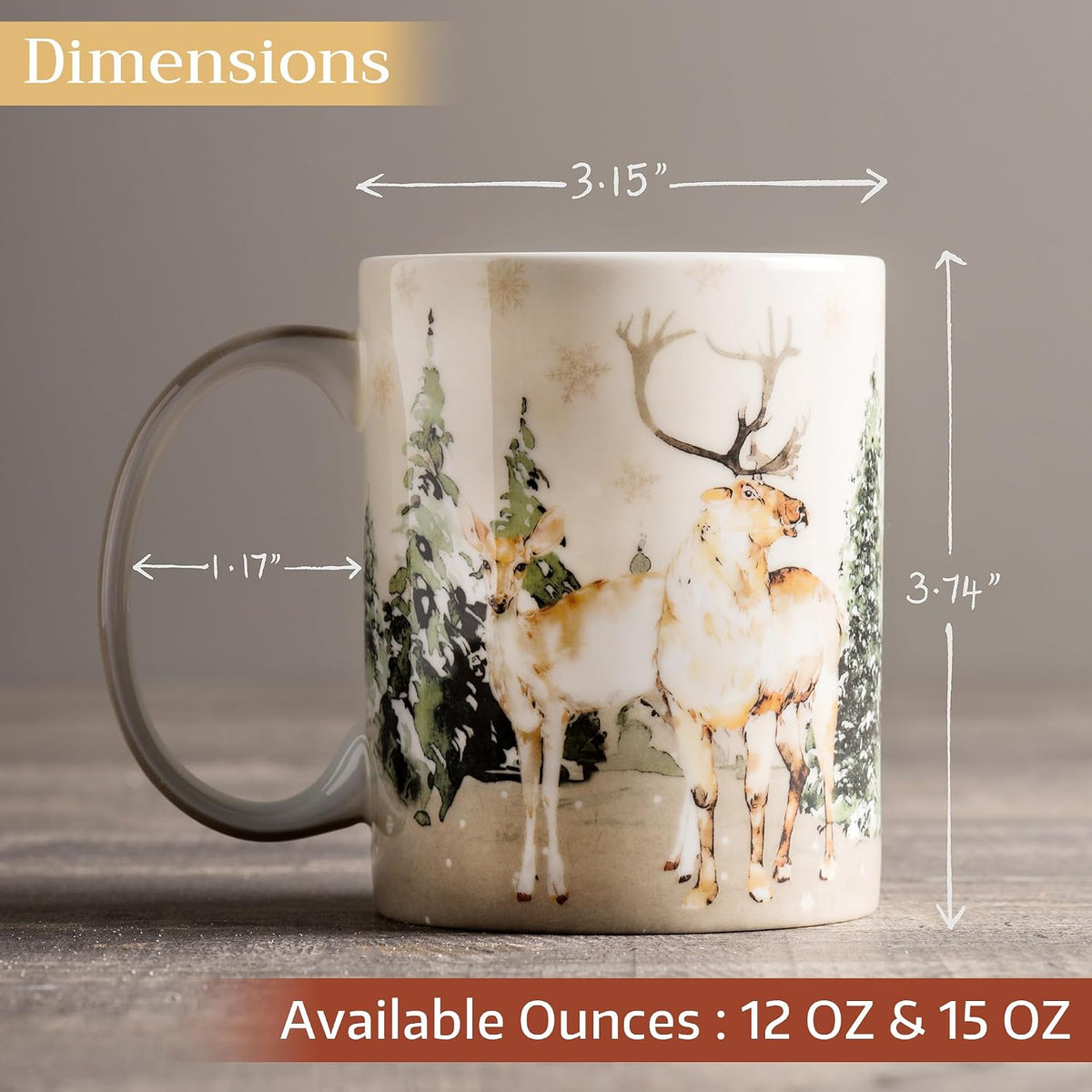 Maison d' Hermine Coffee Mug with Handles Tea Cups (12 Ounce, Pack of 1) | Fine Bone China Coffee Mugs for Hot Beverages Cappuccino Latte Home Hotel Spring Summer -Deer In The Woods - Forest Deer