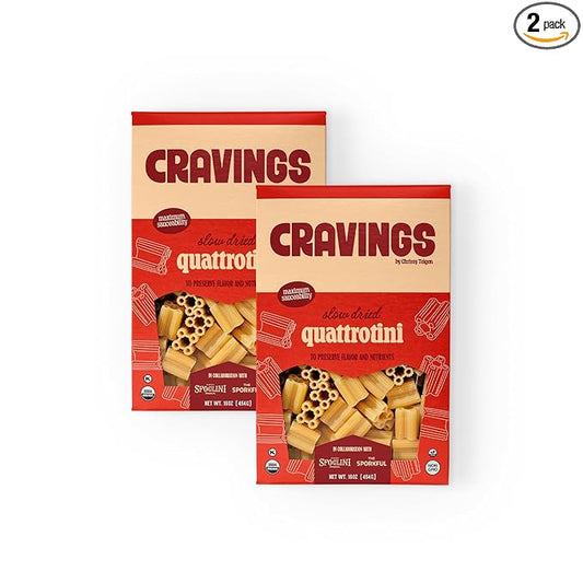 Cravings x Sfoglini Quattrotini Pasta 2 Pack | Organic Durum Semolina Pasta Noodles | Bronze-Die Cut Italian-Inspired Shape,