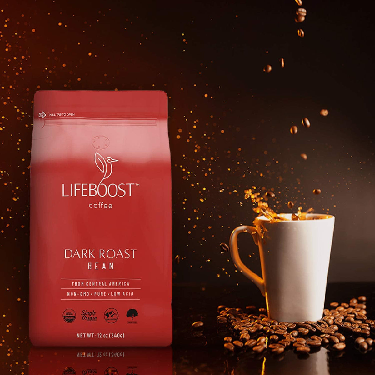 Lifeboost Dark Organic Coffee Beans - Single Origin Non-GMO Dark Roast Low Acid Coffee Beans - Third Party Tested For Mycotoxins &amp; Pesticides - Whole Bean - 12 Ounces