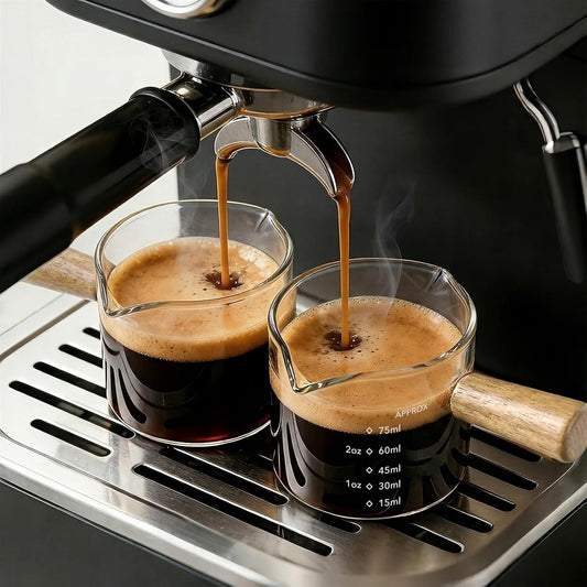 YARRAMATE 2.5oz Double Spout Espresso Shot Cups, 2 Pack with Handle | Borosilicate Glass, Precision Pouring, Heat Insulated Grip, Dual-Scale Accuracy, Easy to Rinse Clean
