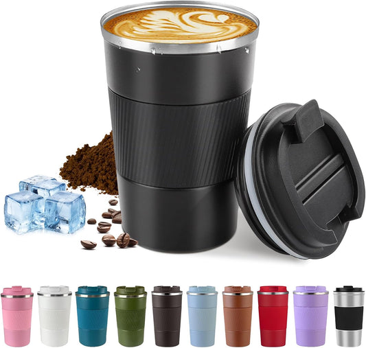 Vacuum-Insulated Stainless Steel Travel Coffee Mug, Leak-Proof Reusable Coffee Cup with Lid - Keep Hot & Cold Drinks for