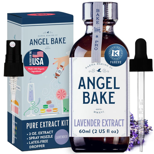 Angel Bake Pure Bulgarian Lavender Extract, 2 oz w/ Sprayer | Water soluble, food safe flavoring to mist or dose into cocktails, lattes, baking and candy; vegan