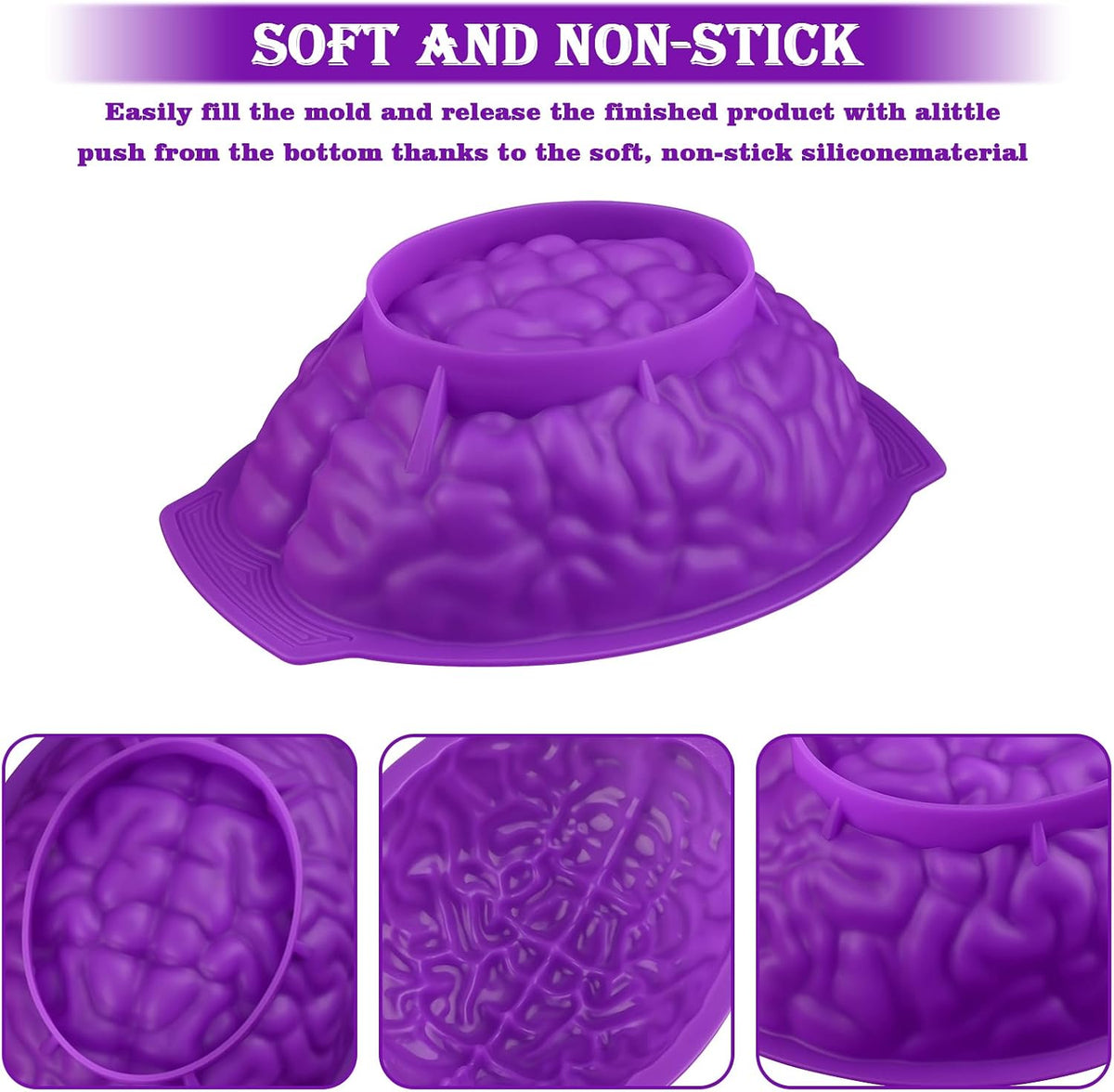 2 Pack Halloween 3D Human Brain Silicone Molds | Food-grade Silicone Molds, Human Brain Shape Baking Molds for Chocolate Bomb, Jelly, Cake, Gelatin, Candle and Resin