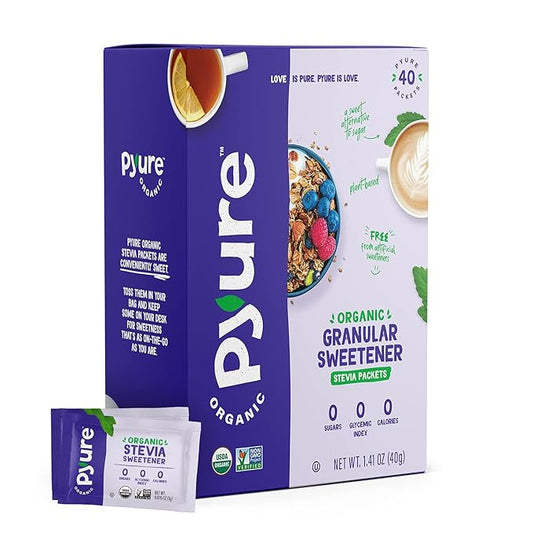 Pyure Organic Stevia Packets | Zero Calorie Sweetener for Coffee, and Baking | Granulated Stevia Sugar Substitute |