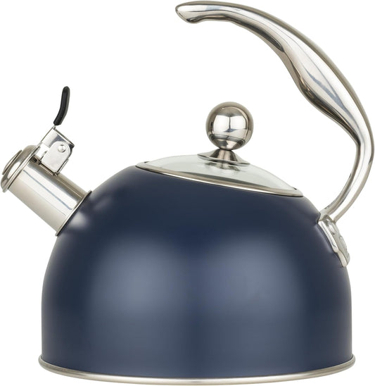 Viking 3-Ply Stainless Steel Tea Kettle, 2.6 Quart Stovetop Hot Water Pot with Tempered Glass Lid, Ergonomic Handle,