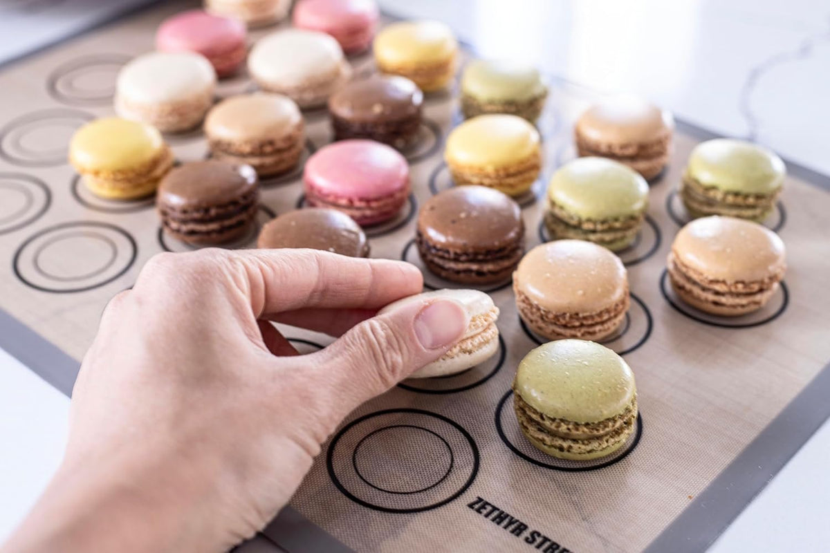 Macaron Baking Mat Silicone Non Stick, Half Sheet Reusable Pack of 4 Gray | Non-Stick Macaron Mat for Easy Baking, Heat Resistant &amp; Dishwasher Safe, Reusable &amp; Eco-Friendly, For Cookies &amp; More (11x16”)