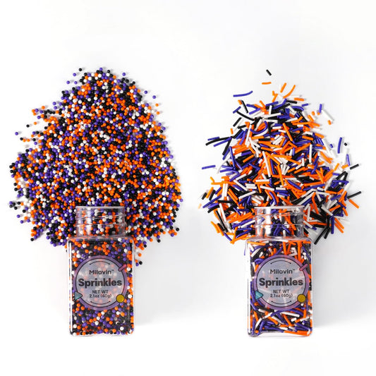 Edible Halloween Sprinkles for Cake Decorating, Halloween Jimmies Sprinkle, Nonpareils Sprinkle, White, Orange, Purple, and