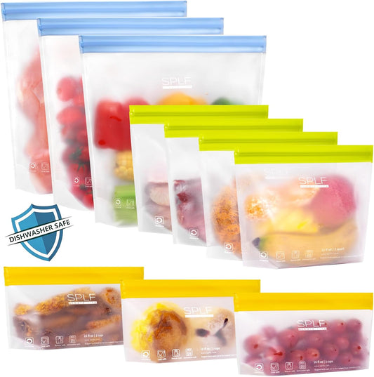 SPLF 10 Pack Stand-Up Reusable Food Storage Bags Dishwasher Safe