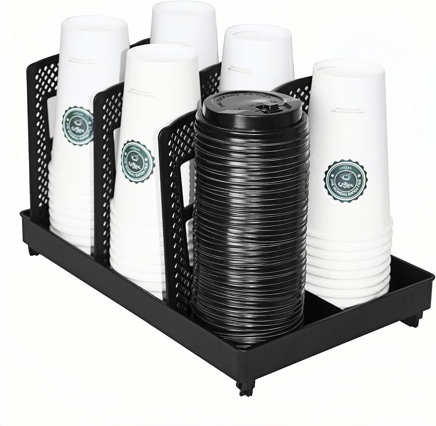 Coffee Cup Holder,Cup Lid Dispenser and Organizer Display Stand,Cup Display Stand on Restaurant,Bathroom,Kitchen,Coffee Shop.Suitable for Cups Ranging from 12 to 32 oz,6Slots