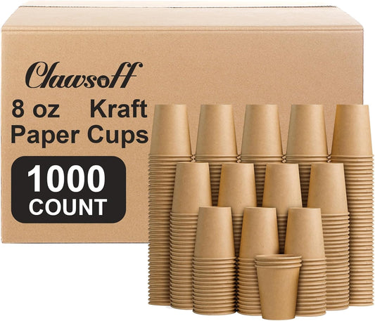 1000 Pack 8 oz Paper Cups, Brown Kraft Disposable Paper Coffee Cups, Unbleached Paper Cups for Hot/Cold Beverage Party,