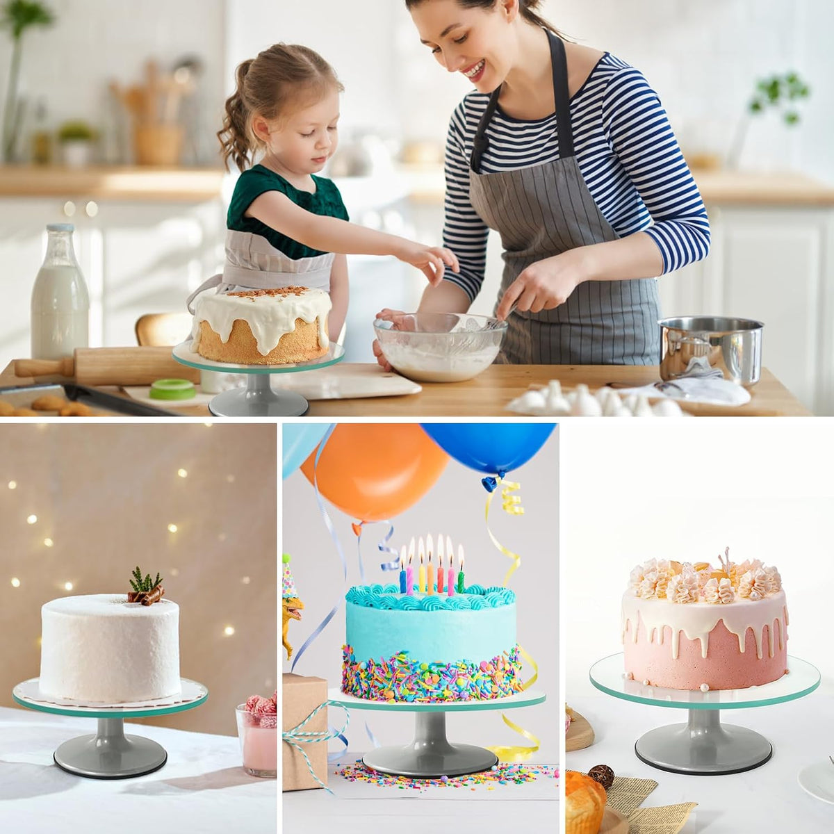 Uten Cake Turntable Glass Stand 12", Baking Decorating Tools Set 33pcs