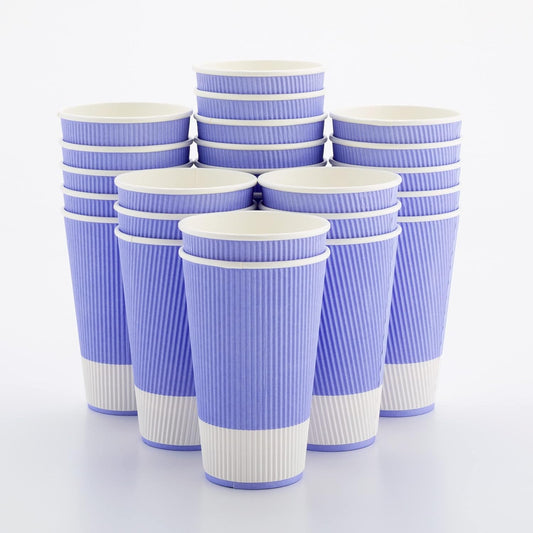 Restaurantware 16 Ounce Paper Cups Pack of 25 Ripple Wall Disposable Cups â€“ Leakproof, Recyclable, Light Purple Insulated