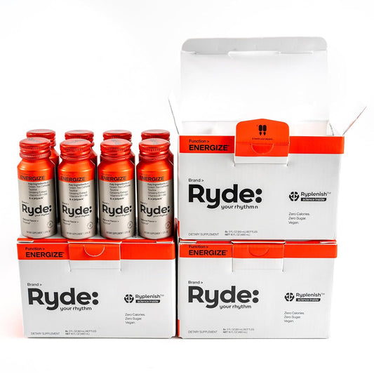 Ryde: Energize Shot | Tropical Flavor | Green Tea Caffeine, Taurine, Ginseng Extract & B Vitamins | 0 Calories, 0 Sugar | 2