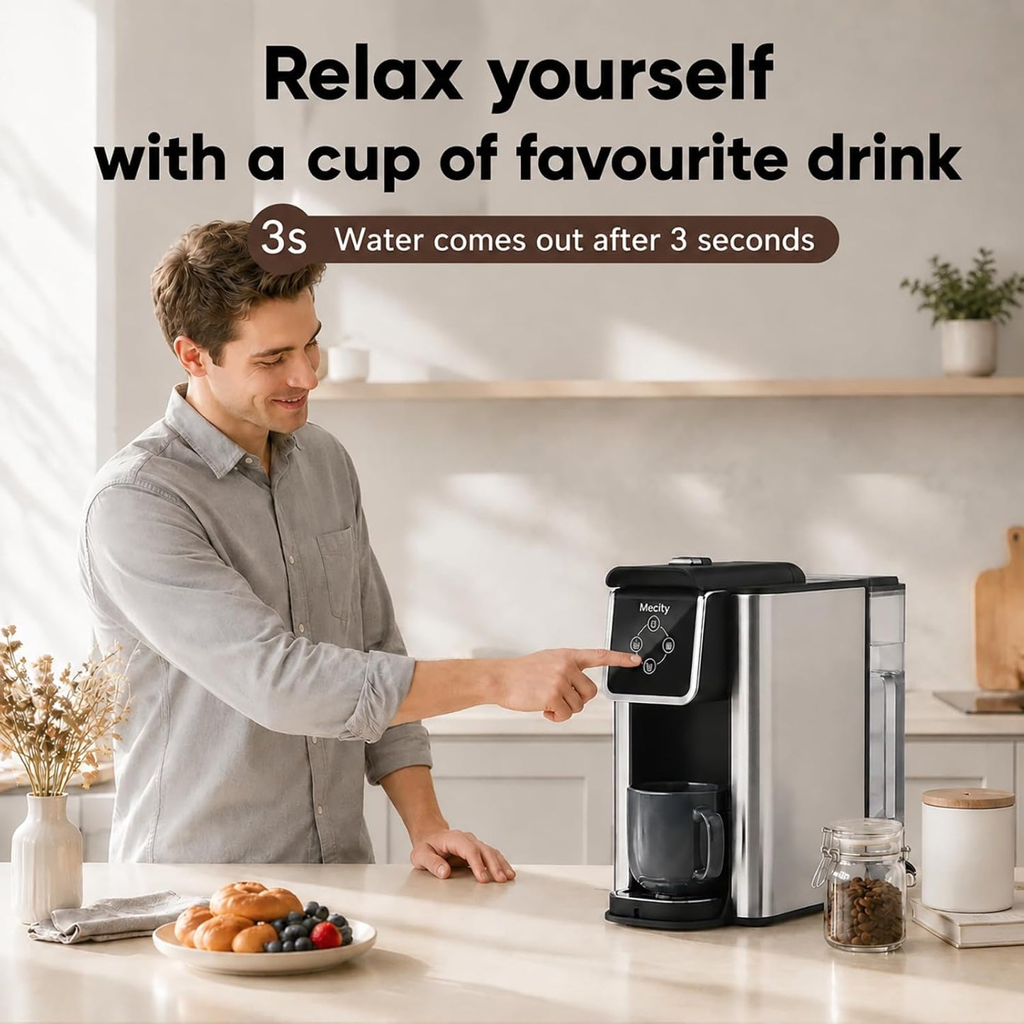 Mecity Coffee Maker 3 in 1 Single Serve Coffee Machine, Compatible with K cup Capsules, Instant Coffee Pot, Tea maker, 6,8,10 Oz Cup, Removable 50 Oz Water Reservoir, 120V 1150W