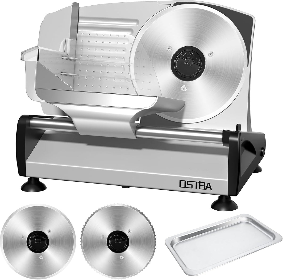 OSTBA Meat Slicer, Two 7.5” Stainless Steel Blades, 200W DC Motor