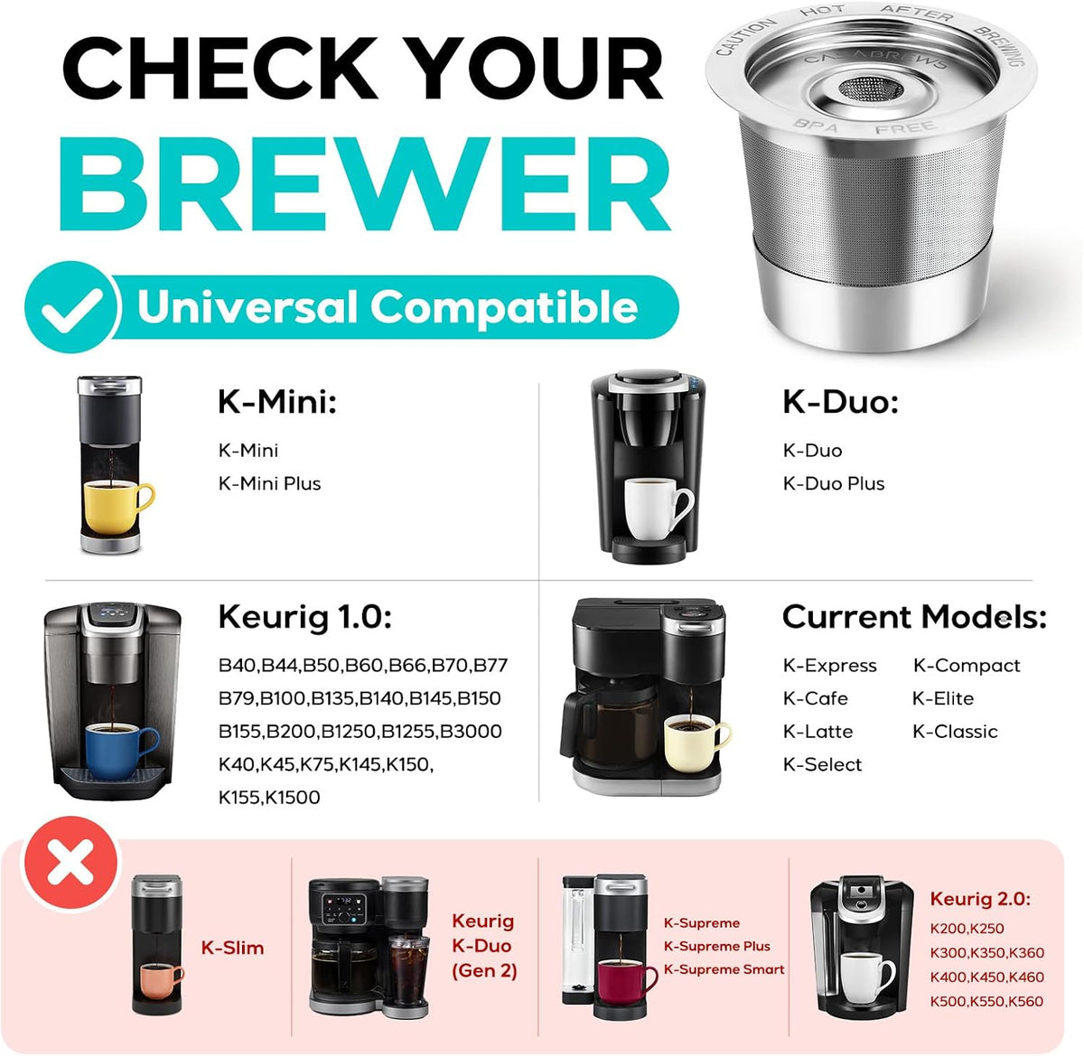 CASABREWS 2 Pack Reusable K Cups Coffee Pods for Keurig 1.0 Coffee Makers