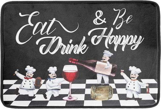 Bistro Fat Chef Dish Drying Mat 18x24 Anti Fatigue Wine Plump Italian Red Glass Drainer Mat Black White Chubby Pasta Cook