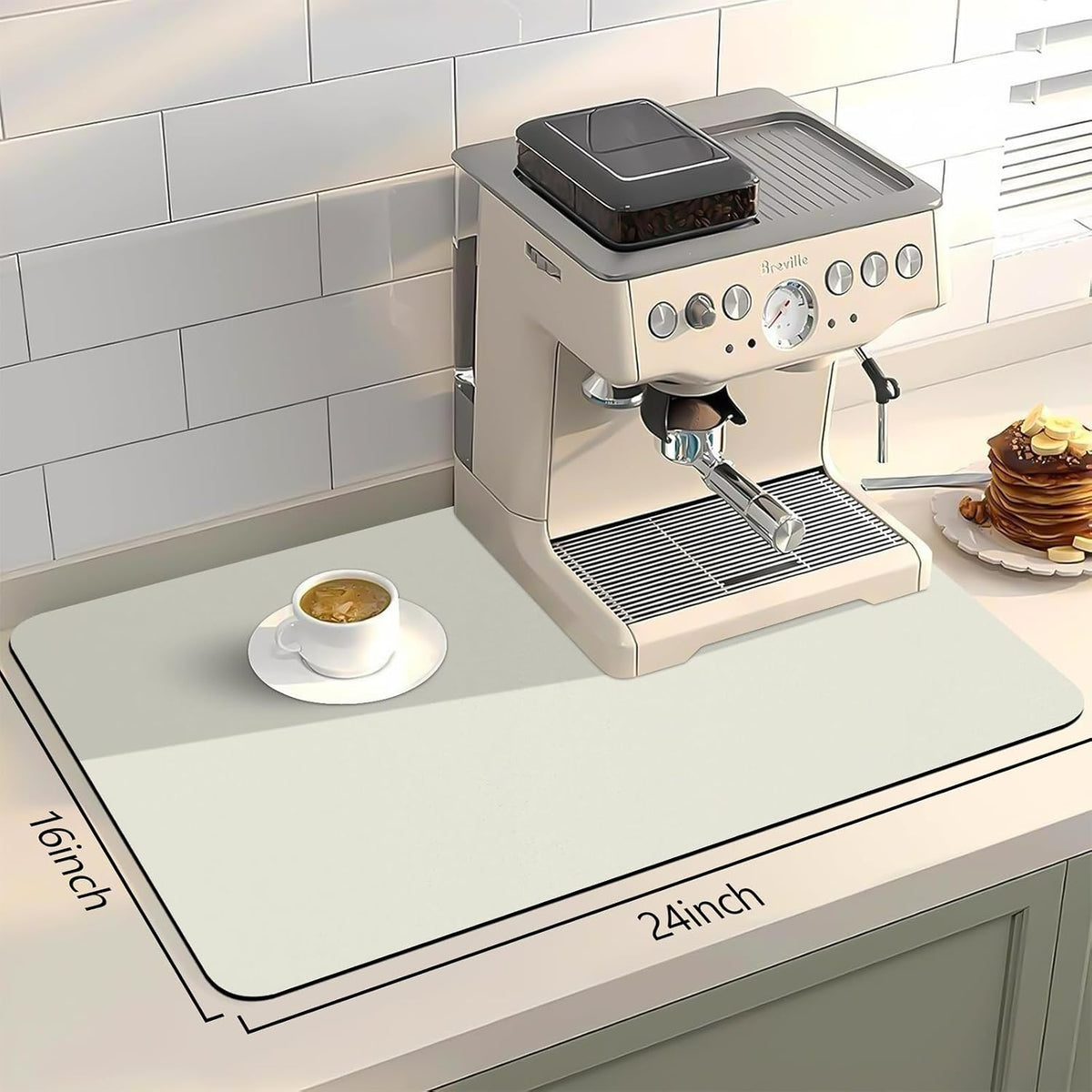 Bloss Drying Mat, Coffee Mat - Off White - 16"x24" | Absorbent / Hides Stains / Rubber Backed - Dish Drying Mat Fits Under Coffee Maker or Espresso Machine