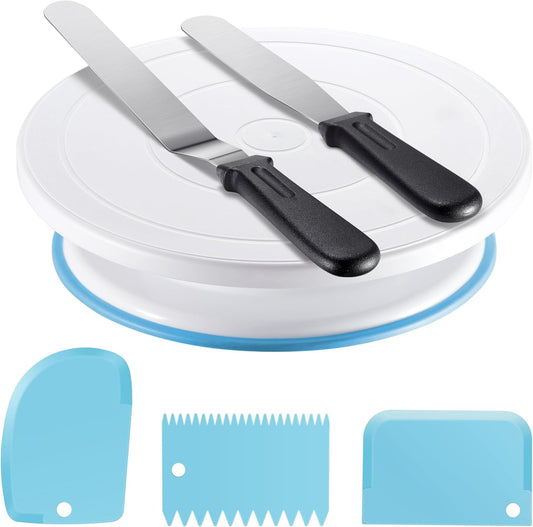 Kootek Cake Decorating Kit Baking Supplies Cake Turntable with 2 Frosting Straight Angled Spatula 3 Icing Smoother Scrapers
