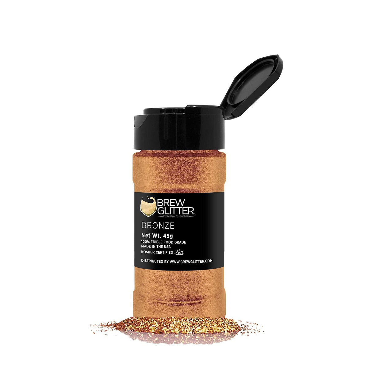 BREW GLITTER Edible Glitter For Drinks, Cocktails, Beer, Garnish Glitter &amp; Beverages | KOSHER &amp; HALAL Certified | 100% Edible &amp; Food Grade | Vegan, Gluten, Nut Free (45g Shaker, Bronze)