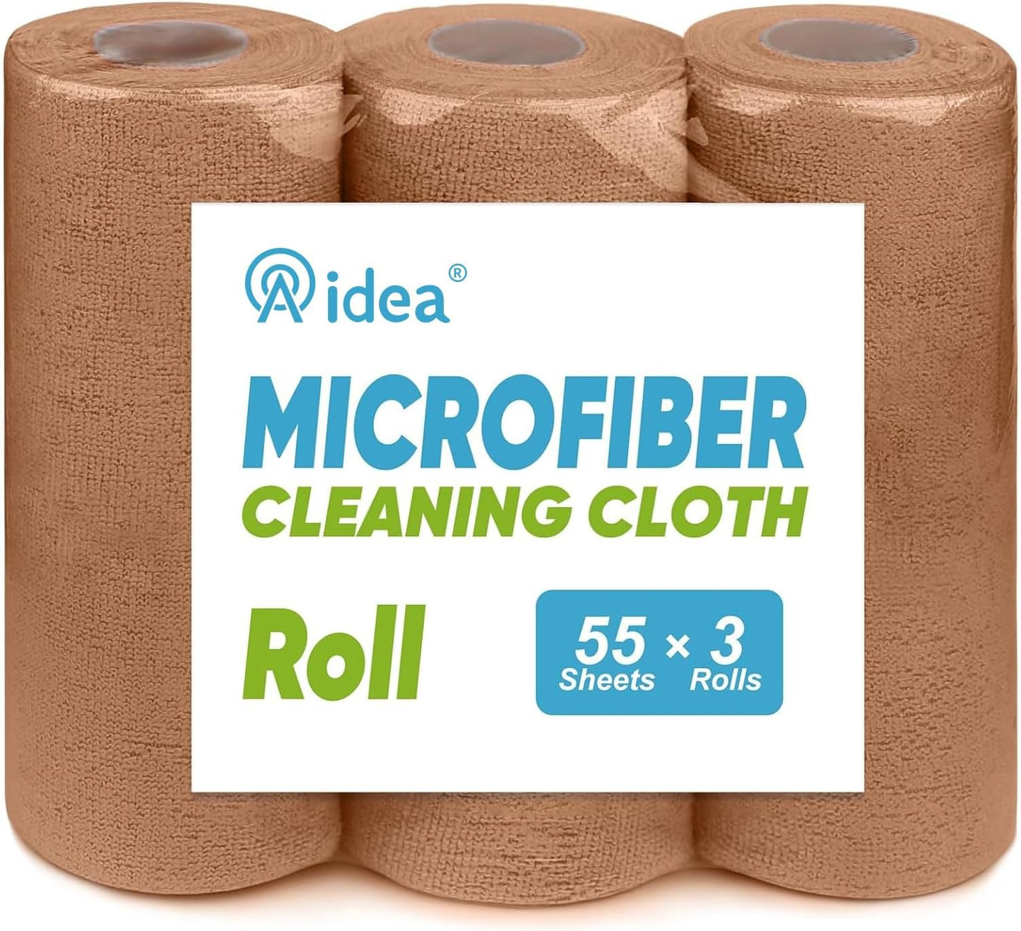 AIDEA Microfiber Cleaning Cloth-165 Sheets 3 Roll,Cleaning Rags 11×9" Brown