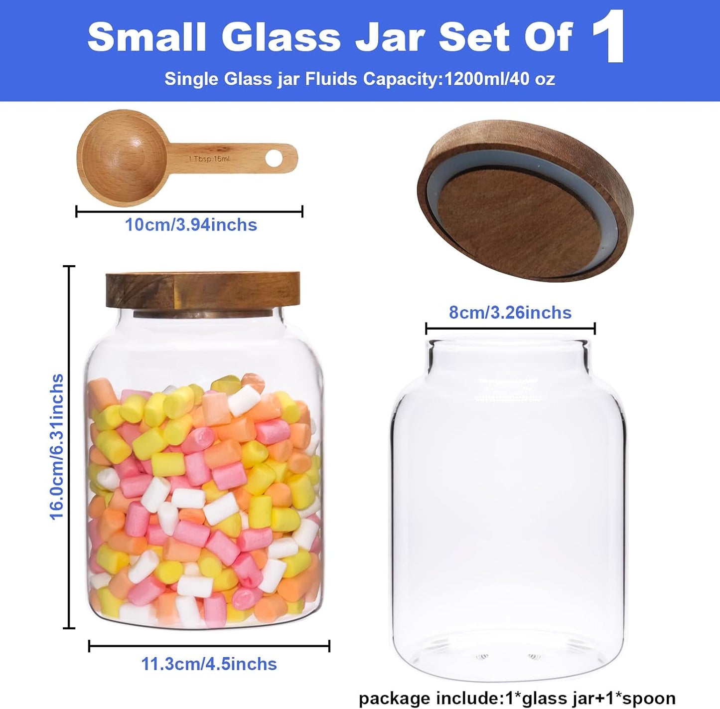 Glass Coffee Canister Glass Food Storage Jars With Airtight Lids Borosilicate Glass Coffee Canister Container for Coffee Beans &amp; Grounds Tea Sugar Spices Kitchen (1200ml/40oz -1 pack-with spoon)
