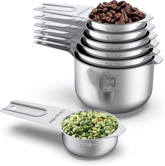 Stainless Steel Measuring Cups, Wildone Metal Measuring Cups Set with Easy to Read Markings for Measuring Dry or Liquid