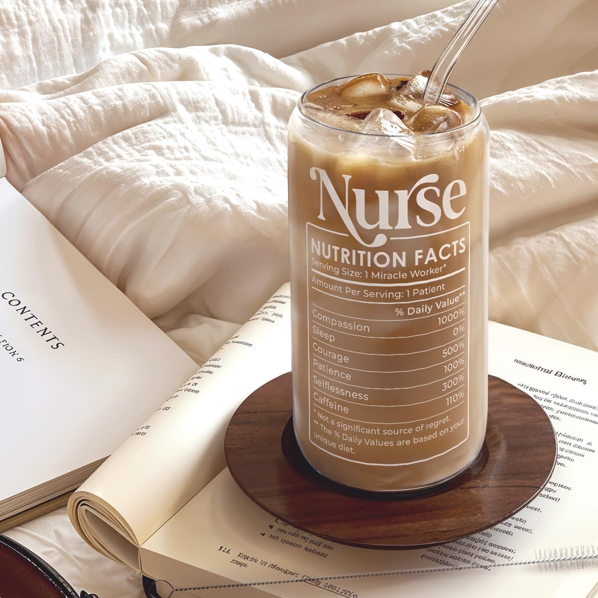 SANDJEST Nurse Life Glass Can Cup with Lid &amp; Straw, Iced Coffee Aesthetic Cups, Idea Gift for Christmas Birthday Mother Day Nurse Week, Gifts for Women Friends, 16oz