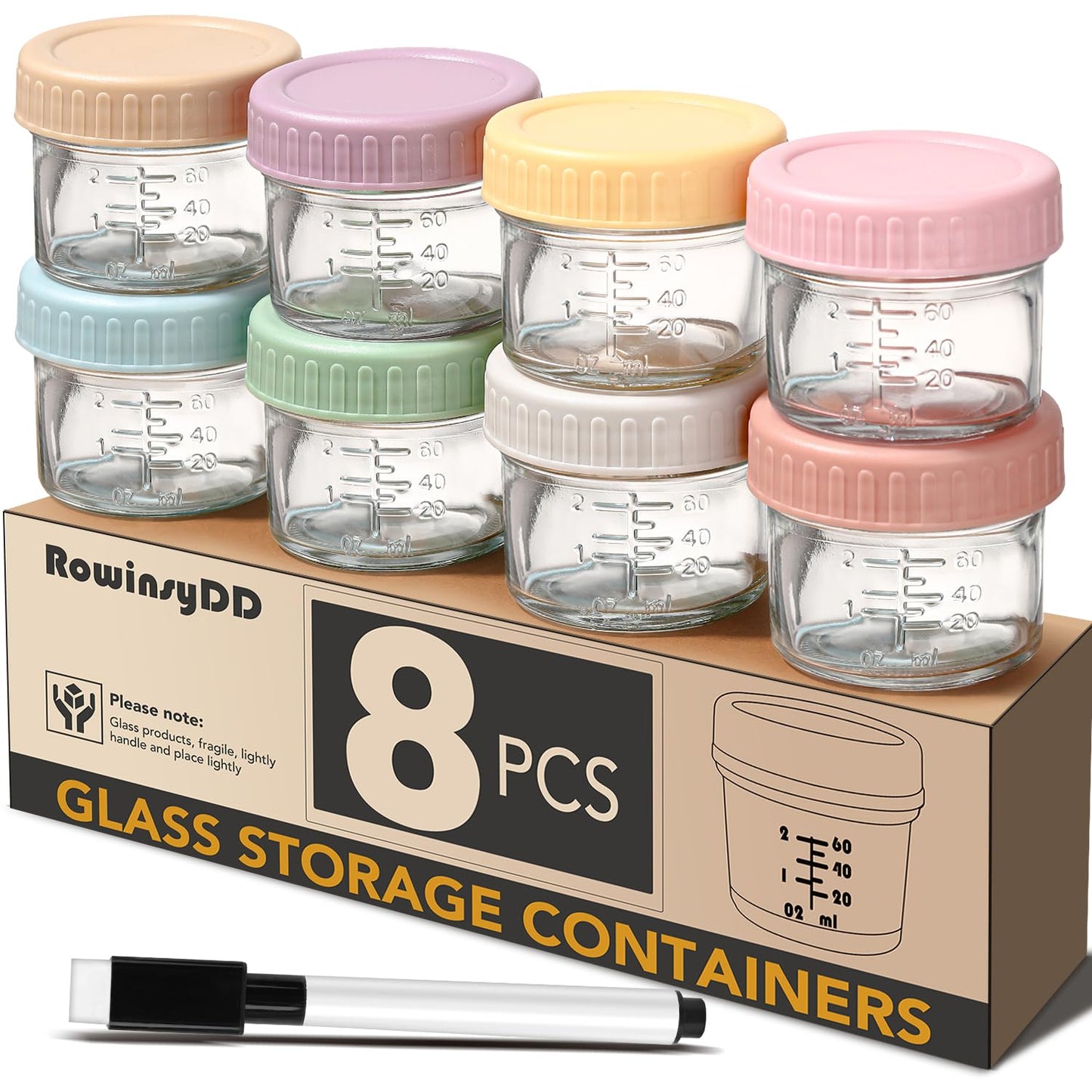 8 Pack Glass Baby Food Storage Containers, 4 oz Leakproof Baby Food Jars with Lids, Small Glass Food