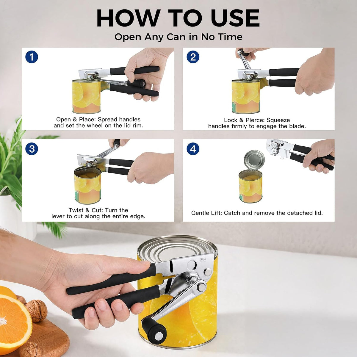 Heavy Duty Commercial Manual Crank Can Opener,Easy for Seniors &amp; Arthritis