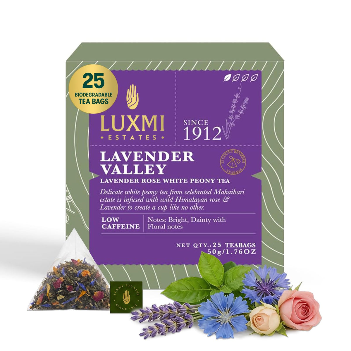 Luxmi Estates Lavender Valley Lavender Tea (25 Tea Bags) Low Caffeine Tea Bags
