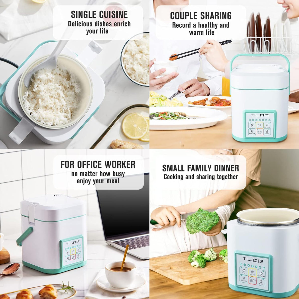 TLOG Mini Rice Cooker, 1.2L with Ceramic-Coated Pot, 2.5-Cup Uncooked