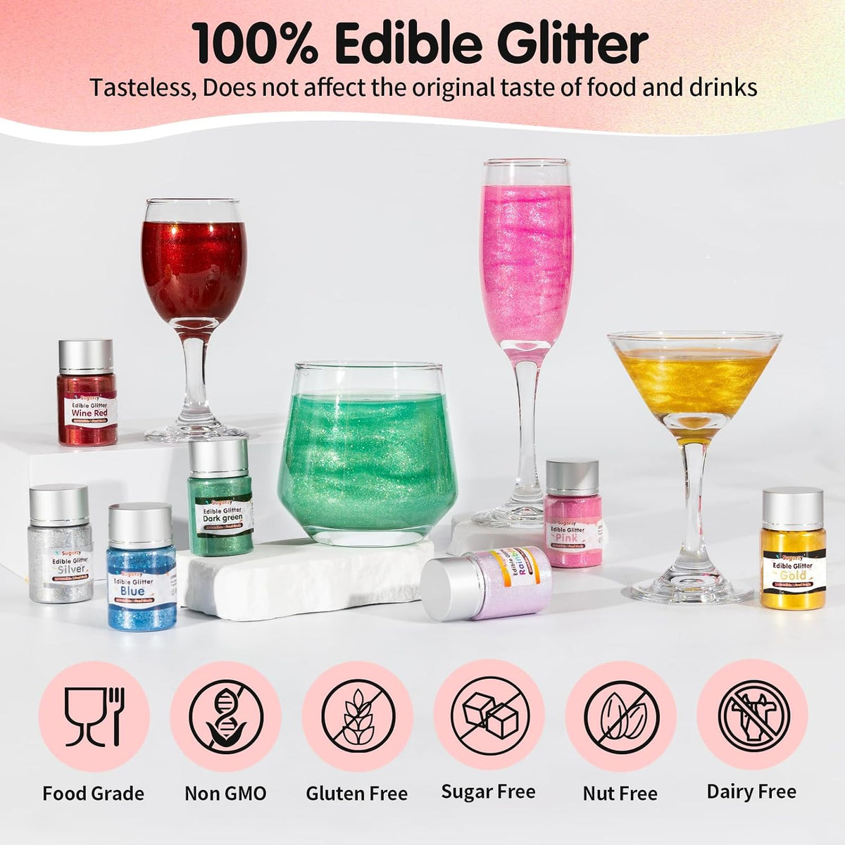 Edible Pink Glitter for Drinks