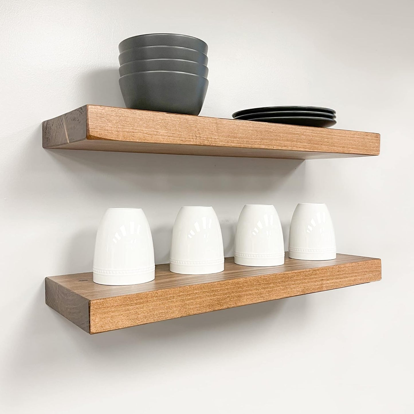 URBANDI, Rustic Floating Shelves, Set of 2, Hidden Bracket, Solid Wood, Heavy Duty, Wall Mounted Shelves, (Brown, 36Wx6D)
