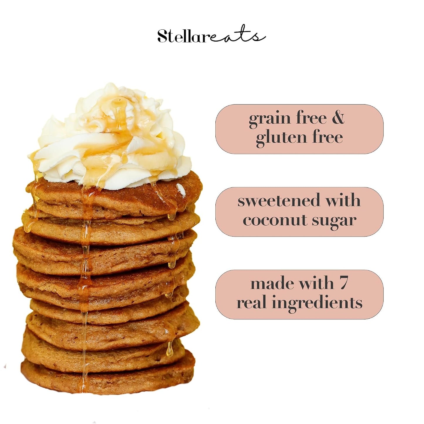 Stellar Eats Grain-Free Pancake &amp; Waffle Mix | Gluten-Free, Dairy-Free, Plant-Based, Paleo-Friendly | Sweetened with Coconut Sugar | Almond Flour-Based | Makes Fluffy, Thick Pancakes | 7.3 oz | 1 Pack