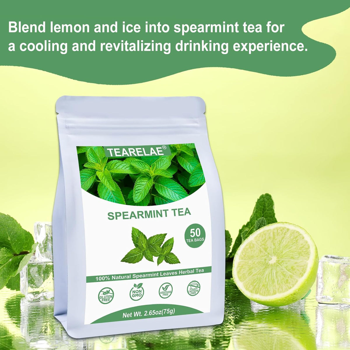 TEARELAE - Spearmint Tea Bags, 50 Count, Spearmint Leaves Herbal Tea | Cooling mint aroma, Non-GMO and caffeine-free, supports digestion and naturally freshens breath