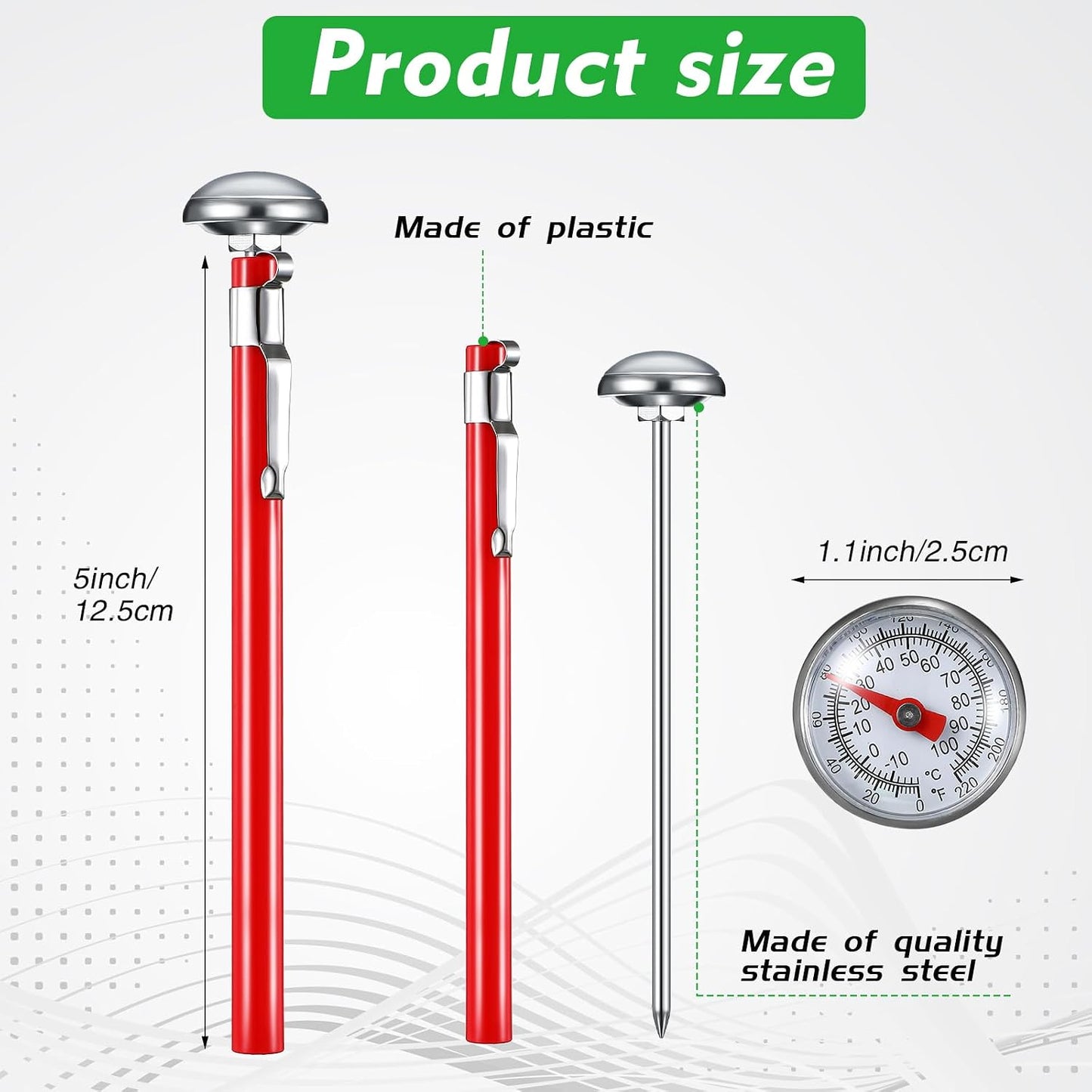 Xuhal 1 Pcs Stainless Steel Kitchen Dial Thermometer 5",Red