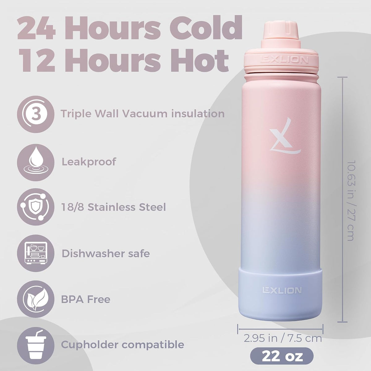 Lexlion Tea Infuser Water Bottle 22 Oz