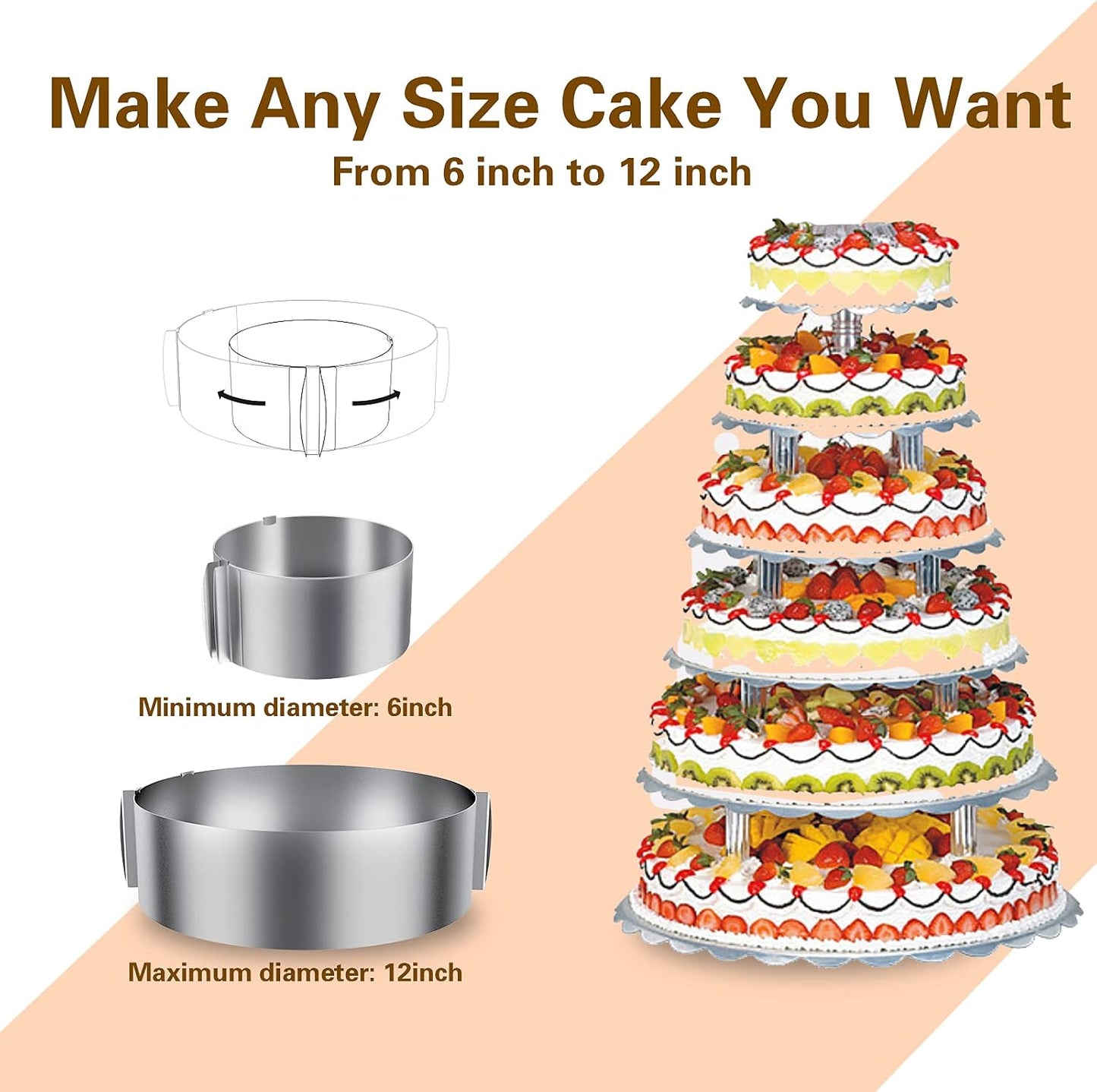 iNeibo Cake Ring and Cake Collar Set, 6 to 12 Inch Adjustable Mousse Mould