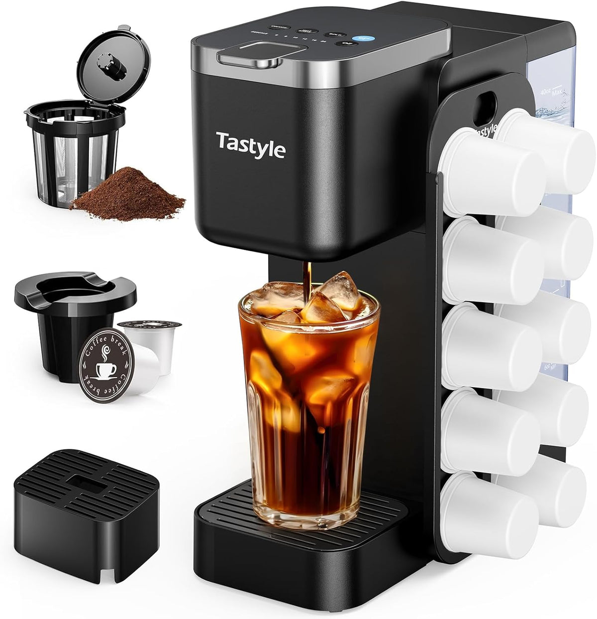 Tastyle Hot &amp; Iced Coffee Maker with Magnetic K-Pod Holder, Fits 7.3'' Mug