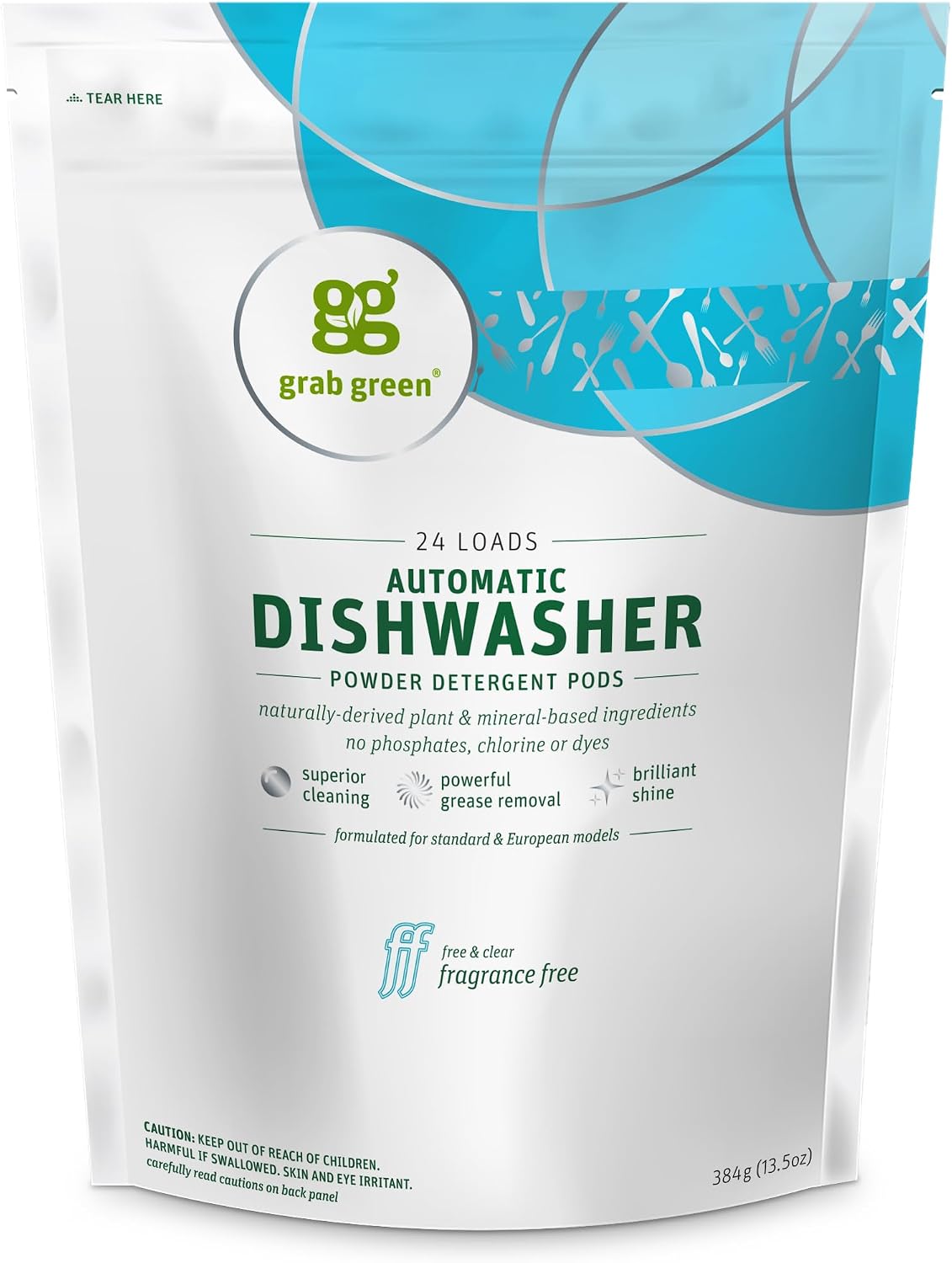Grab Green Dishwasher Pods, 24 Count, Unscented, Plant &amp; Mineral Based