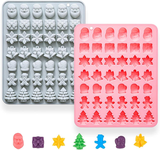 2 Pcs Christmas Chocolate Molds, 42-Cavity Silicone Molds Shape Have Santa Clause Christmas Tree Snowflakes Gingerbread Man Bell Gift Box Gloves for Jellies, Candies, Ice Cubes, Wax Melts, Soaps