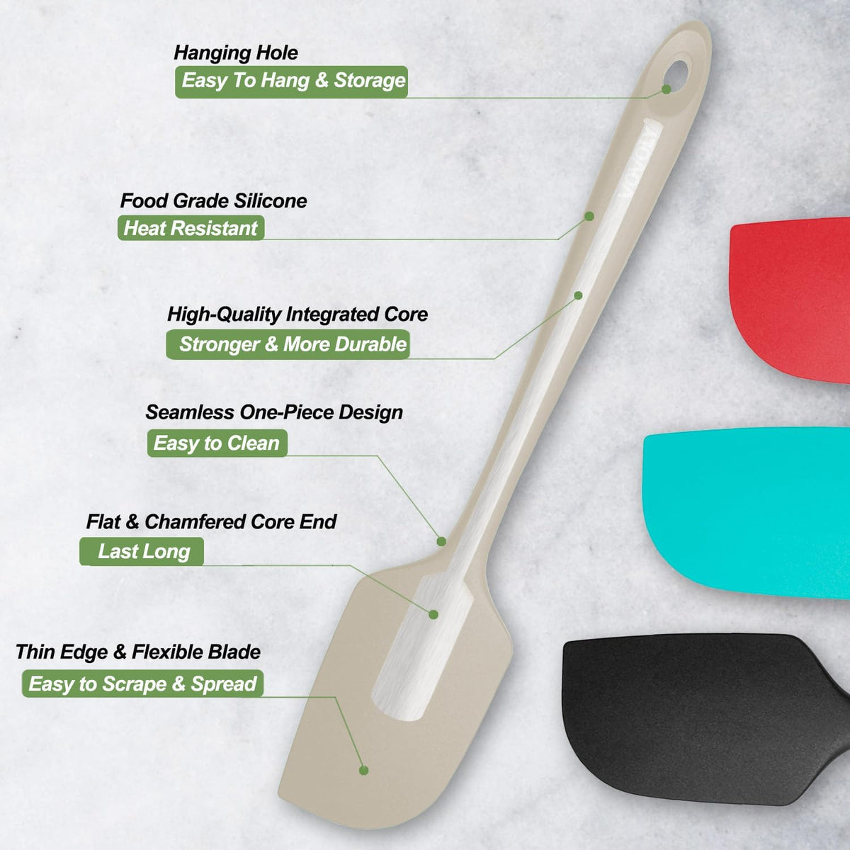 3 Pack Large Silicone Spatula for Kitchen,600°F Heat resistant Rubber Spatulas for Baking,Cooking, Scraping,and Mixing,Non Stick Kitchen Utensils, BPA Free, 11.2 IN, Khaki
